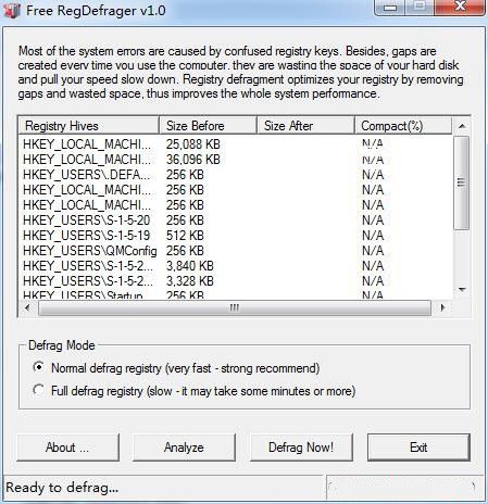 Free RegDefrager(注冊(cè)表碎片清理軟件)