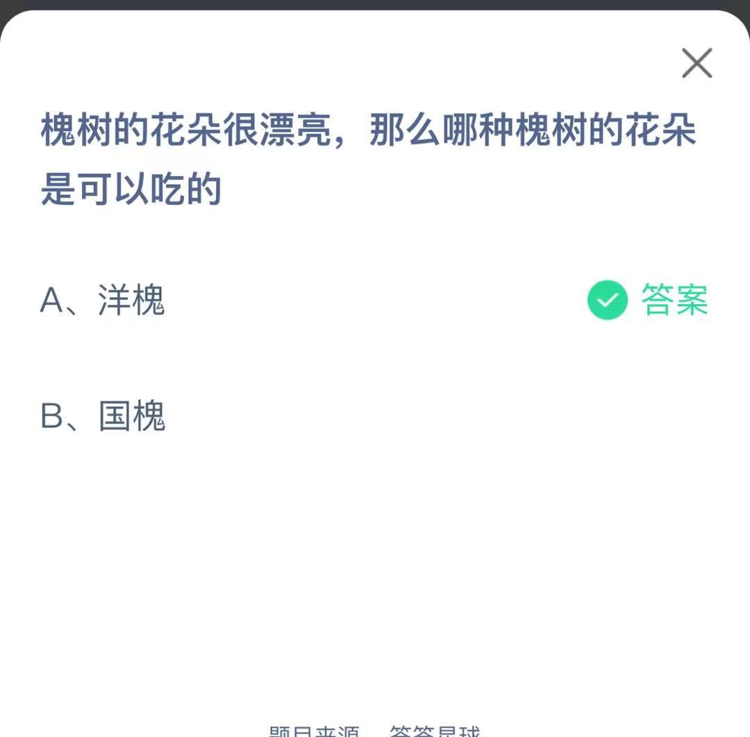 支付寶螞蟻莊園小課堂槐樹的花朵很漂亮，那么哪種槐樹的花朵是可以吃的