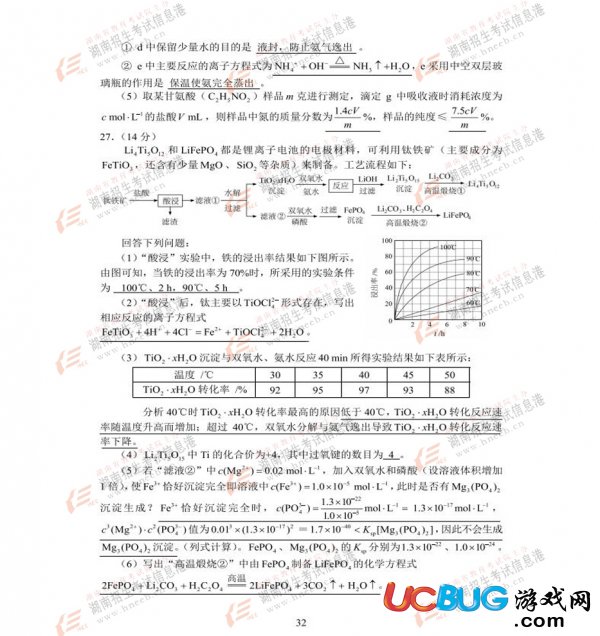 2017年湖南高考理科綜合試題參考答案大全