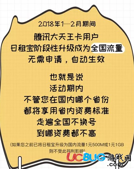 騰訊大王/天王卡日租寶怎么階段性升級為全國流量